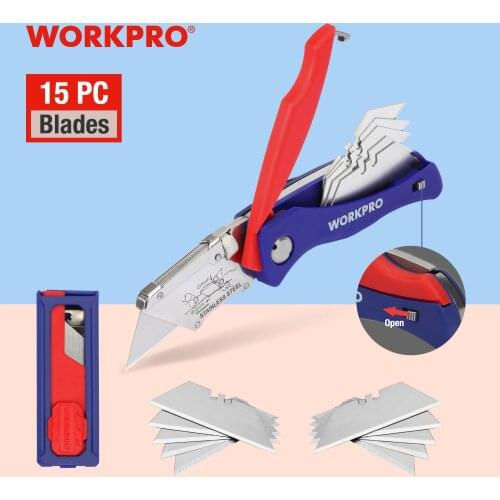 WORKPRO Folding Knife With 15 Blades Heavy Duty Stainless Steel Utility Knife Electrician Cutter Outdoor Hand Tools