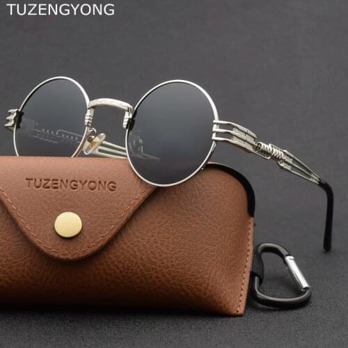 Classic Gothic Steampunk Fashion Polarized Men Sunglasses Round Women Brand Designer Vintage Metal Sun Glasses UV400 Oculos