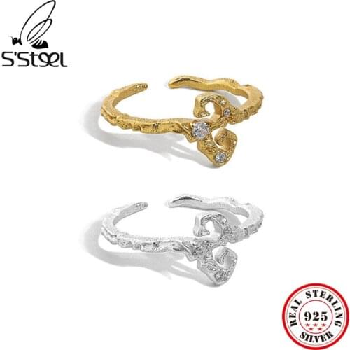 SSTEEL Sterling 925 Silver Korean Ins S-Shaped Zircon Ring For Women Rings 18K Gold Plate Adjustable 2021 Trend Fine Jewellery