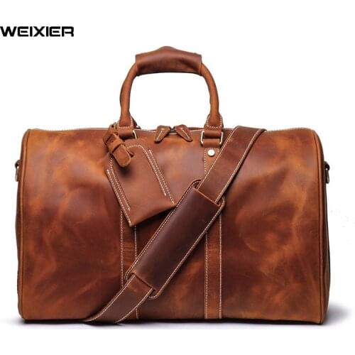 Casual Mens Bag Shoulder Bags Men Genuine Leather Handbag Duffel Bag Outdoor Travel Bags with Multiple Comparments Gym Bag