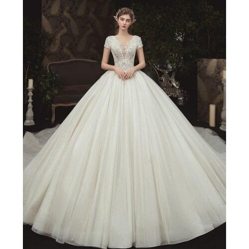 Short Sleeve Lace Up Back Full Beading Crystal Shiny Princess Ball Gown Wedding Dresses Plus Size Aliexpress Online Shop