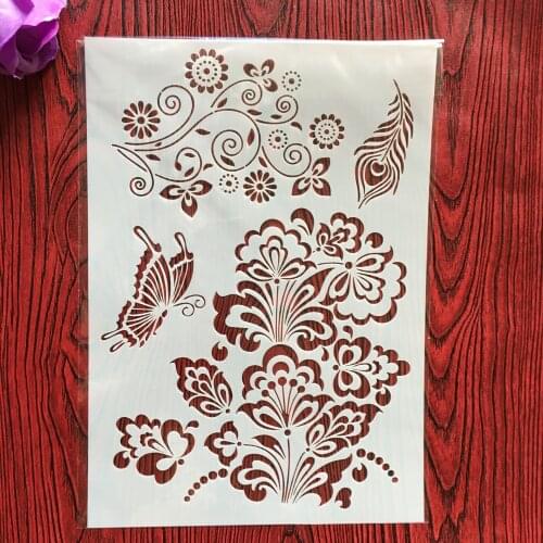 A4 Butterfly flower Floral DIY Stencils Wall Painting Scrapbook Coloring Embossing Album Decorative Paper Card Template