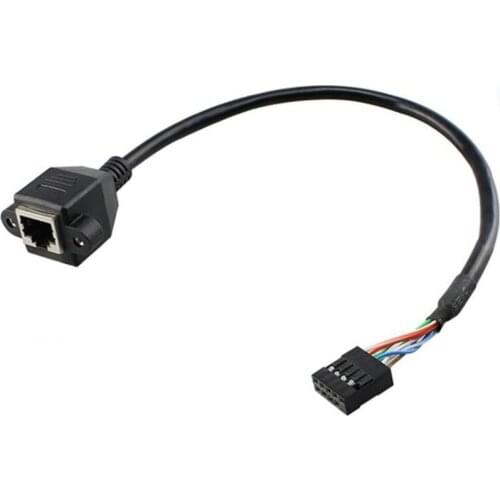 USB 2.0 9 pin terminal 2.54 9P to RJ45 female Ethernet LAN network extension cable with panel mounting holes, for PC host