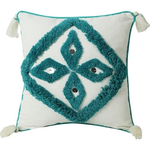 Morocco Style Tufted Throw Pillow Case with Tassel Tribal Boho Geometric Diamond Pattern Sequins Decorative Cushion Cover for