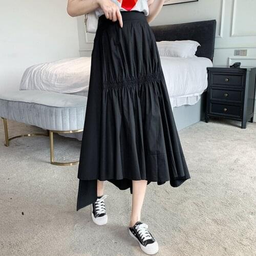 Summer 2020 New Irregular Solid Color Elegant Long Pleated Red With High Waist Of Sen Department School Girl Adult Skirts Womens