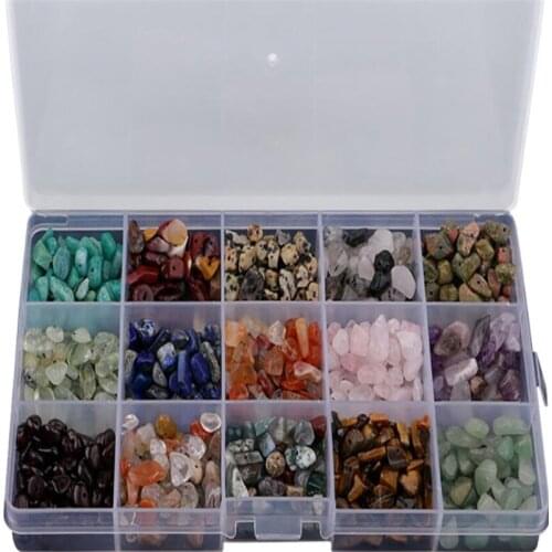 1 Box DIY Mixed Natural Stone Chips Loose Beads for Jewellery Making Crafts Handmade 15 Styles Bulk Crystal Chips 2.2*10*17cm