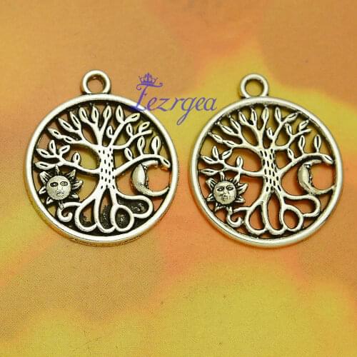 10pcs/lot--29x25mm, tree cham.Antique silver plated the world tree sun moon charms ,DIY supplies, Jewelry accessories