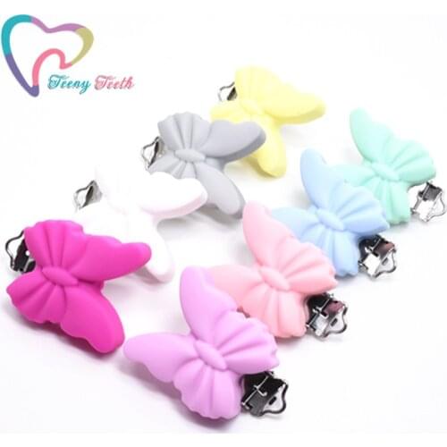 10 PCS Butterfly Silicone Baby Pacifier Clip Food Grade Silicone With Stainless Steel Pacifier Baby Teething Nipple Chian Making