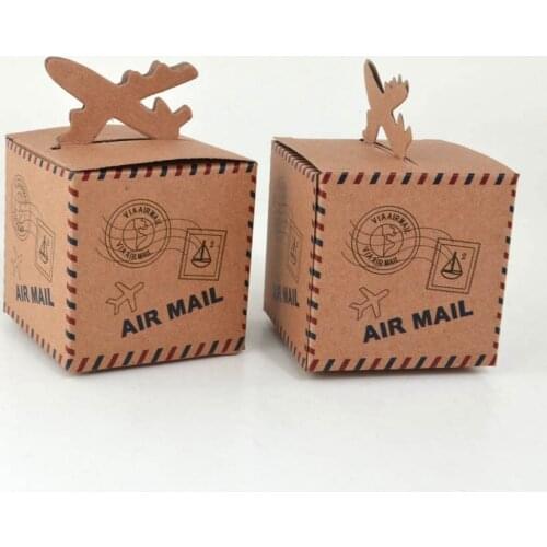 10pcs Vintage Air Mail Plane Design Kraft Gift Box Rustic Paper Gift Bag Wedding Favor Box for Wedding Party Baby Shower Decor