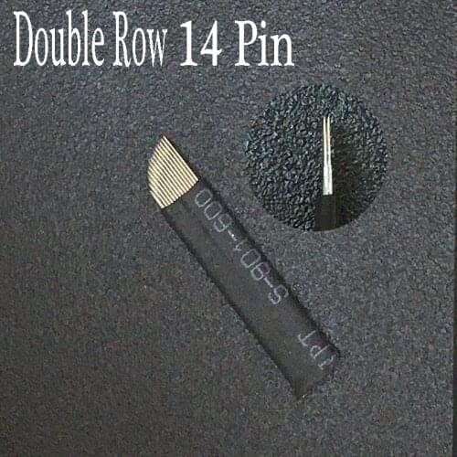 100pcs DOUBLE ROW 14 Microblading Blades Tattoo Needles Fog Eyebrow Tool 14 Needle Permanent Makeup Manual Pen