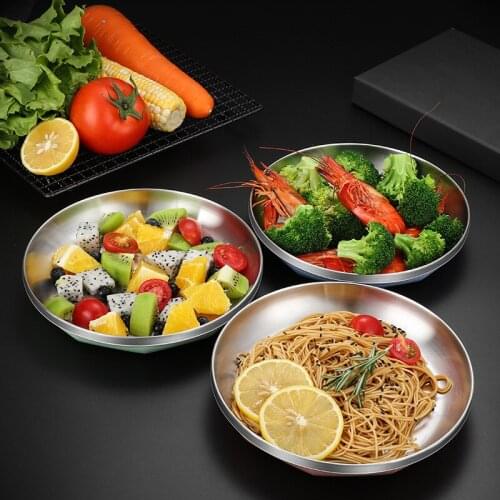 20/22/24CM Stainless Steel Round Dinner Plate Thickened Anti-Scalding Restaurant Tableware Round Dumpling Tray