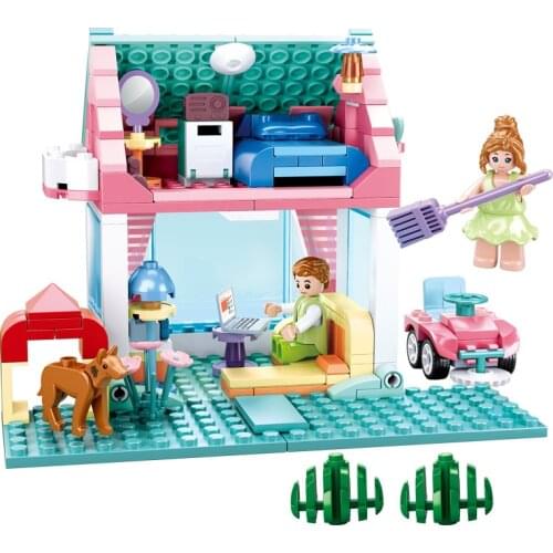 244PCS SLuban 0821 Urban Street View Warm Heart Hut Assembly Model Girl Small Particle Assembly Building Blocks Toys Gifts