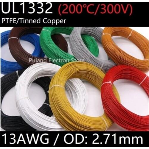 5M UL1332 PTFE Wire 13awg FEP Plastic Insulated High Temperature Electron Cable Lamp DIY Tinned Copper Line 300V Colorful