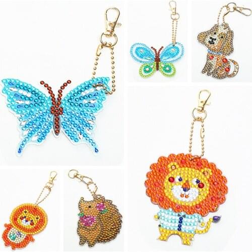 5D DIY Diamond Painting Keychain Rhinestone Embroidery Pendant Animal DIY Craft Kits Diamond Painting Cross Stitch KeyChain