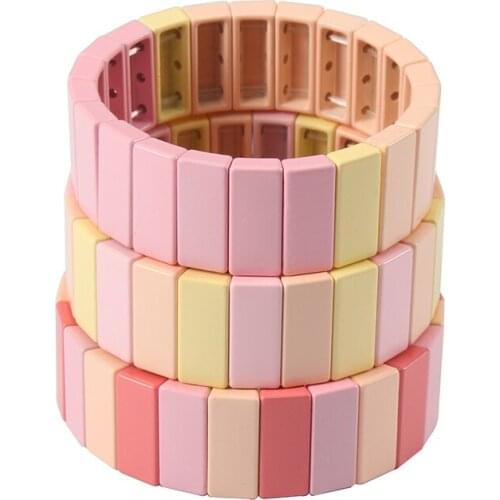 Enamel Beaded Square Tile Bracelet Handmade DIY Braided Multicolor Arm Comb Wrap Bracelet for Girls Kids Daughter Jewelry Gift