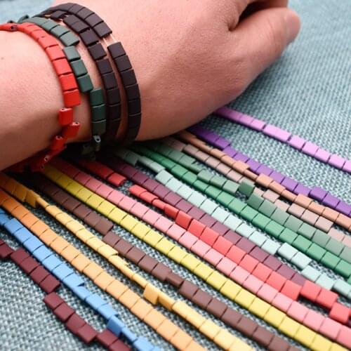 5mm Two Holes Hematite Beads Natural Stone Beads Matte Colour Mineral Square Spacer Beads For Jewelry Making Gift DIY Bracelets