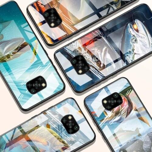 Trout Panel Fish Fishing for Xiaomi POCO X3 NFC F3 M2 X2 F2 Redmi K30 Redmi Note 9 Pro Luxury Tempered Glass Phone Case Cover