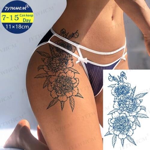 Ink Large Rose Peony Temporary Tattoos Art Waterproof 3D Flower Fake Tattoo Edges Stickers For Women Men Baby DIY Body Sleeve