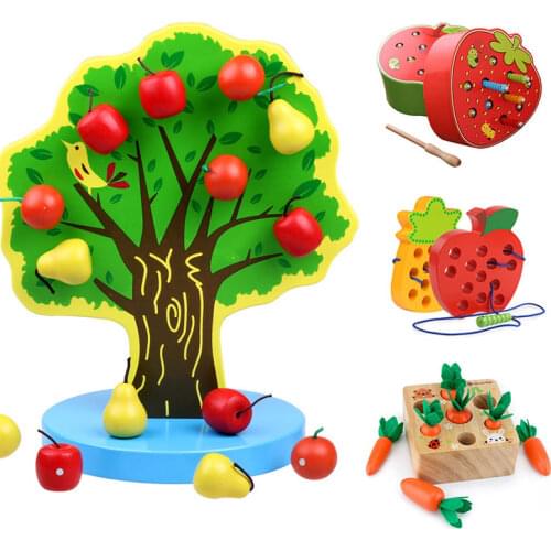 Montessori Toys Apple Magnetic Wooden Toys Cognize Educational Toys For Children Kids Toys Worm Eat Apple Montessori Materiales