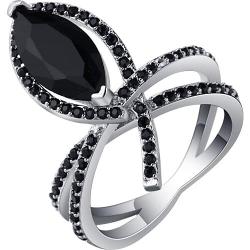 Hot 2017 Luxury Big Natural Stone Ring Vintage black Crystal Antique Rings For Women silver Color Party Christmas Gift jewelry