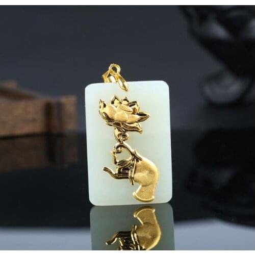 Hetian jade jade exquisite jade pendant Pendant with bergamot lotus