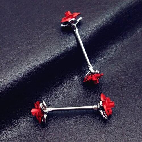 2pcs Hot Sale Stainless Steel Fashion Nipple Rings Jewelry Trendy rose flower Nipple Barbell Piercing Ring Body Piercing Jewelry
