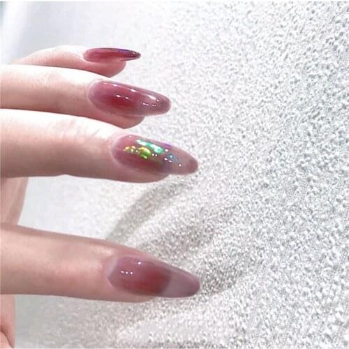 Ins pinklish purple colored glaze false nails french 24pcs with glue Round lady full nail tips middle-long fake nails Nail art