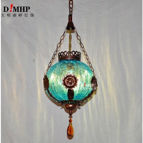 Colorful Pendant Lamp with Handmade Glass Lampshade Southeast Antique Turkish Hanging Lamp E14 Bulb for Bar Asile Living Room