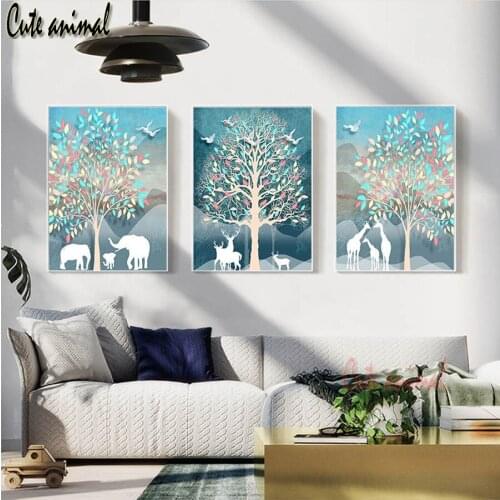 Forest Deer Family Nordic Style Diamond Embroidery icons DIY Diamond Painting 3 pcs Cross Stitch Full Mosaic Home Decoration