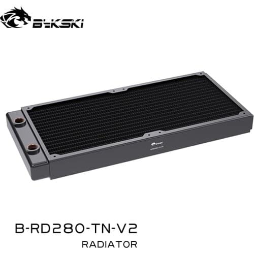 BYKSKI 28mm Thick Copper + Brass 280mm Computer Water Discharge Liquid Heat Exchanger Metal Radiator for 140mm Fans G1/4