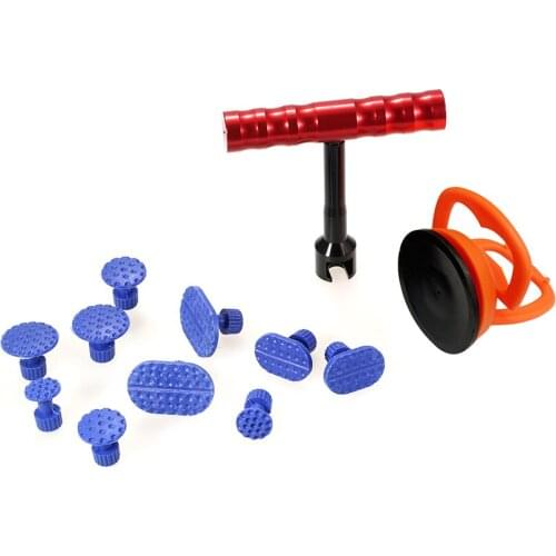 Paintless Dent Repair Tools Kit 1Pcs Red Dent Puller Removal Tool 10Pcs Plastic Glue Tabs and 1Pcs Glass Lifter Car Suction Cup