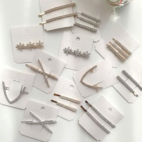 Bling Starry Clear Crystal Golden Silver Plated Simulated Pearl Alloy Barrettes Hair Clips & Pins Set Headwear For Women