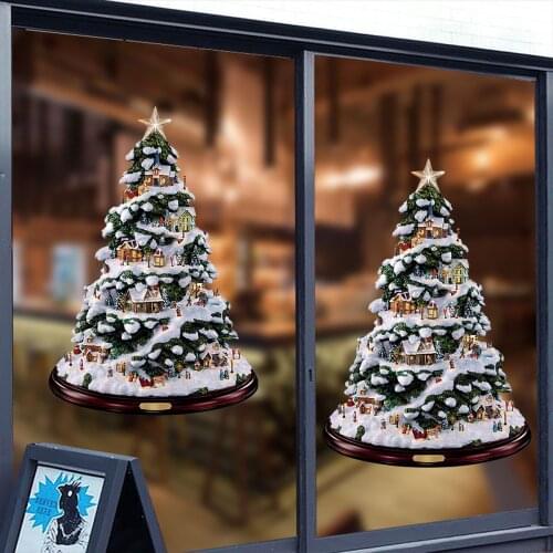 New Christmas Tree Rotating Sculpture Crystal Train Decoration Window Stickers Christmas Decorations 2022 Winter Home Furnishing