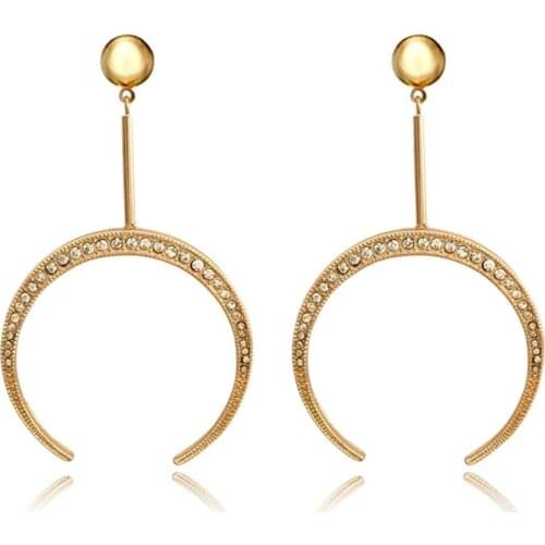 New Arrival Trendy Women Crescent Shape Dangle Drop Earrings Gold Color Crytal Paving Drop Earrings for Women Party Jewelry