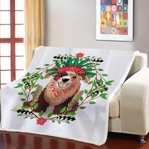 Raccoon/Owl Sherpa Blanket 3D Print Ethnic Animals Throw Blanket Nap Office Weighted Blanket Home For Kids Adults Fleece Blanket