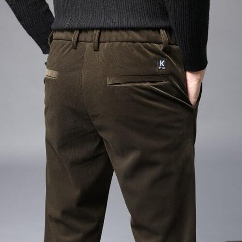Autumn Winter Straight Slim Stretch Men Corduroy Pants Solid Slacks Male Casual Elastic Thicken Corduroy Trousers 28-40