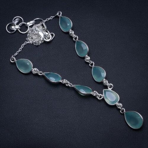 Natural Chalcedony Handmade Boho 925 Sterling Silver Y-Shaped Necklace 19" S3473