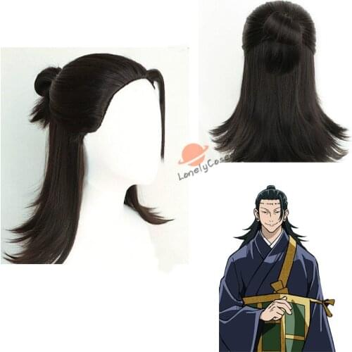 Anime Jujutsu Kaisen Getou Suguru Cosplay Wig Long Dark Brown Hair + Free Wig Cap Halloween Christmas Party Role Play Props Men