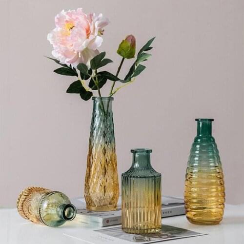 Transparent Relief Glass Vases Nordic Creative Simple Decoration Ornaments for Home Living Room Desktop Dining Table Top Vase