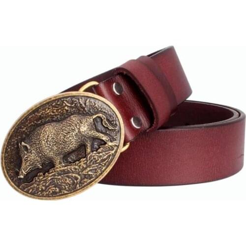 Mens belt Genuine Leather male pig skin belt metal buckle fashion strap for men gift belt Wild boar pattern