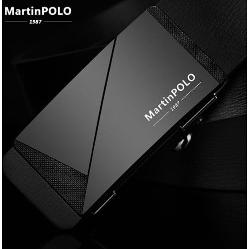 MARTINPOLO Luxury Business Leather Belt Men Cowhide Strap for Jean Alloy Buckle Designer Automatic Belts Casual Black MP01401P