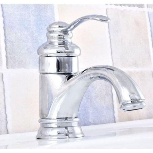 Silver Polished Chrome Brass Single Hole / Handle Lever Bathroom Vessel Basin Sink Faucet Hot Cold Mixer Water Tap asf632