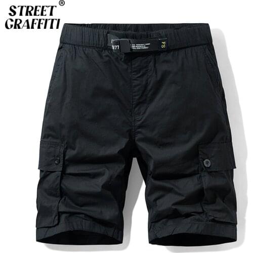 GRAFFITI Summer Men Cargo Shorts Cotton Relaxed Fit Solid Mens Short 2021 New Spring Casual Pants Clothing Social Cargo Short