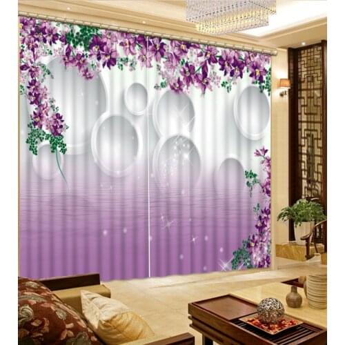 3D Curtain Luxury Blackout 3D Window Curtains For Living Room Bedroom Purple flowers Round Stars Blackout Shade Window Curtains