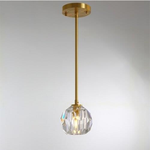 Post Modern Crystal Tube Copper Pendant Lights Bar Restaurant Bedside Bedroom Dining Room Nordic Luxury Hanging Lamps Fixtures