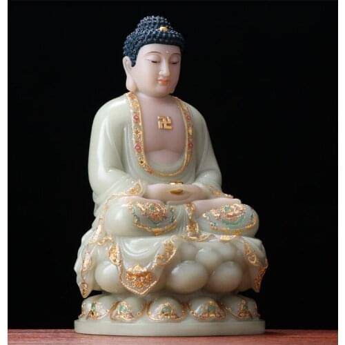 30cm LARGE- high-grade GOOD jade gilding Sakyamuni Buddha home Temple efficacious Talisman Mascot carving Sculpture statue