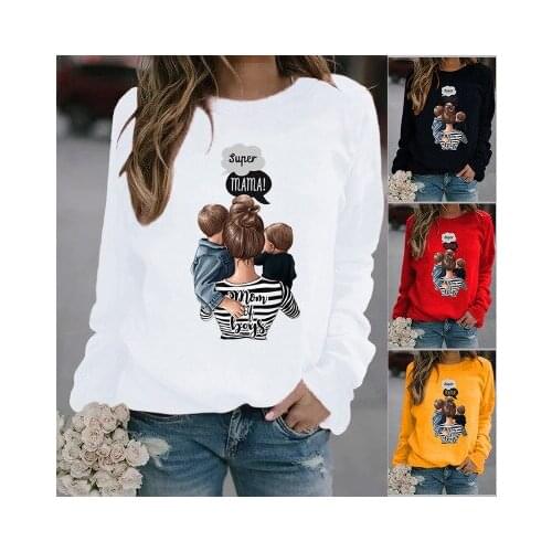 Women Hoodie Super Mama Printed Hoodies Women Fleece Long Sleeve O Neck Loose Sweatshirt Girls Pullovers Winter