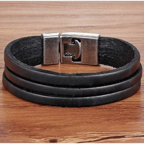 TYO Classic Style Toggle-Clasp Double Layer PU Leather Bracelet For Men Black/Brown/Orange Color Male Jewelry Accessories Gift