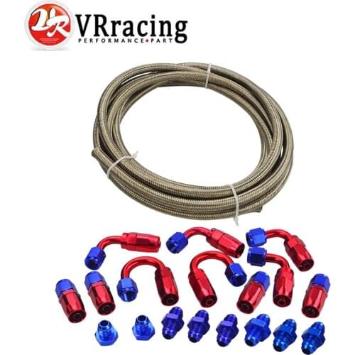 VR - AN6 Stainless Steel Braided Hose + Fitting Hose End Adaptor KIT VR7112+SL10AN6-RB
