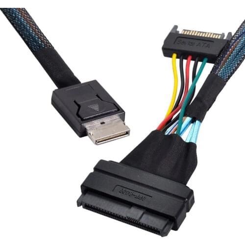 Xiwai Oculink SFF-8611 Male to U.2 U.3 SFF-8639 Female NVME PCIe PCI-Express SSD Cable with SATA Power for Mainboard SSD 50cm